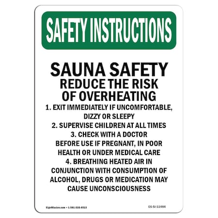 OSHA SAFETY INSTRUCTIONS Sign, Sauna Safety Reduce The Risk, 14in X 10in Rigid Plastic